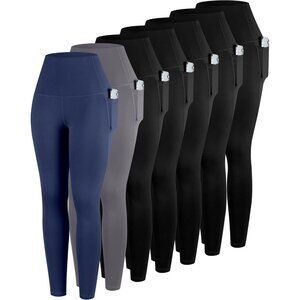 7 Pack High Waisted Legging Pockets Women Workout Gray Navy Yoga Pants